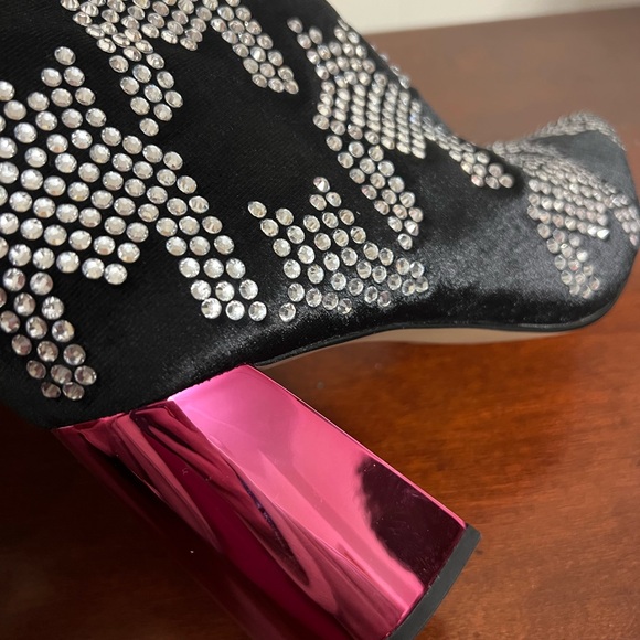 Betsey Johnson Naomy Rhinestone Houndstooth pink block heelTall Boots 6 NWOT - Picture 9 of 16